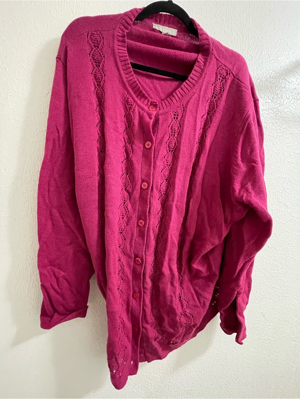 Woman Within Fuchsia Knit Button-Front Sweater Cardigan 3X A3